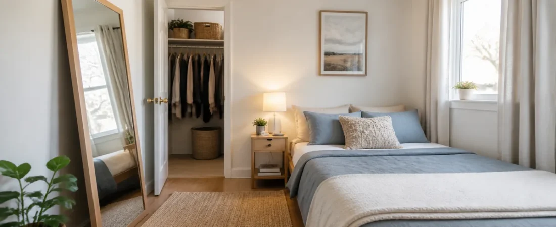 Bright compact living room arranged to feel more open